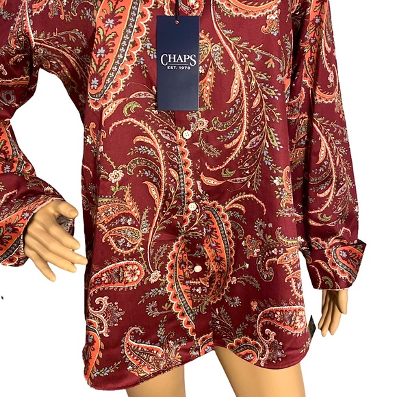 ๐ CHAPS BY RALPH LAUREN | NO IRON WINE MULTICOLOR PAISLEY BUTTON DOWN SHIRT L - Picture 8 of 16